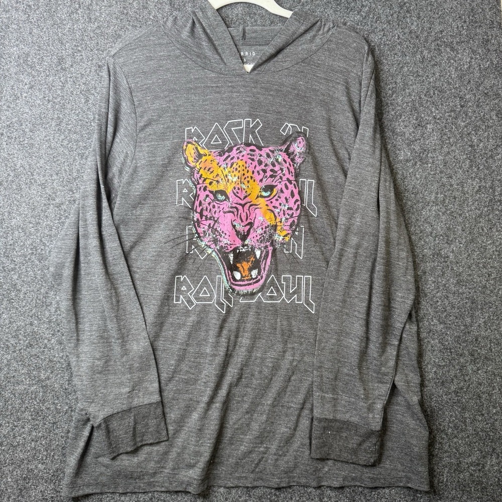 Torrid Womens Size 3X Gray Rock Roll Leopard Graphic Lightweight Hoodie - Picture 1 of 9